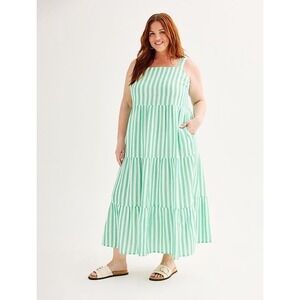Sonoma Smocked Bodice Gauze Maxi Dress Women's Plus OX Costal Boho Flowy Striped